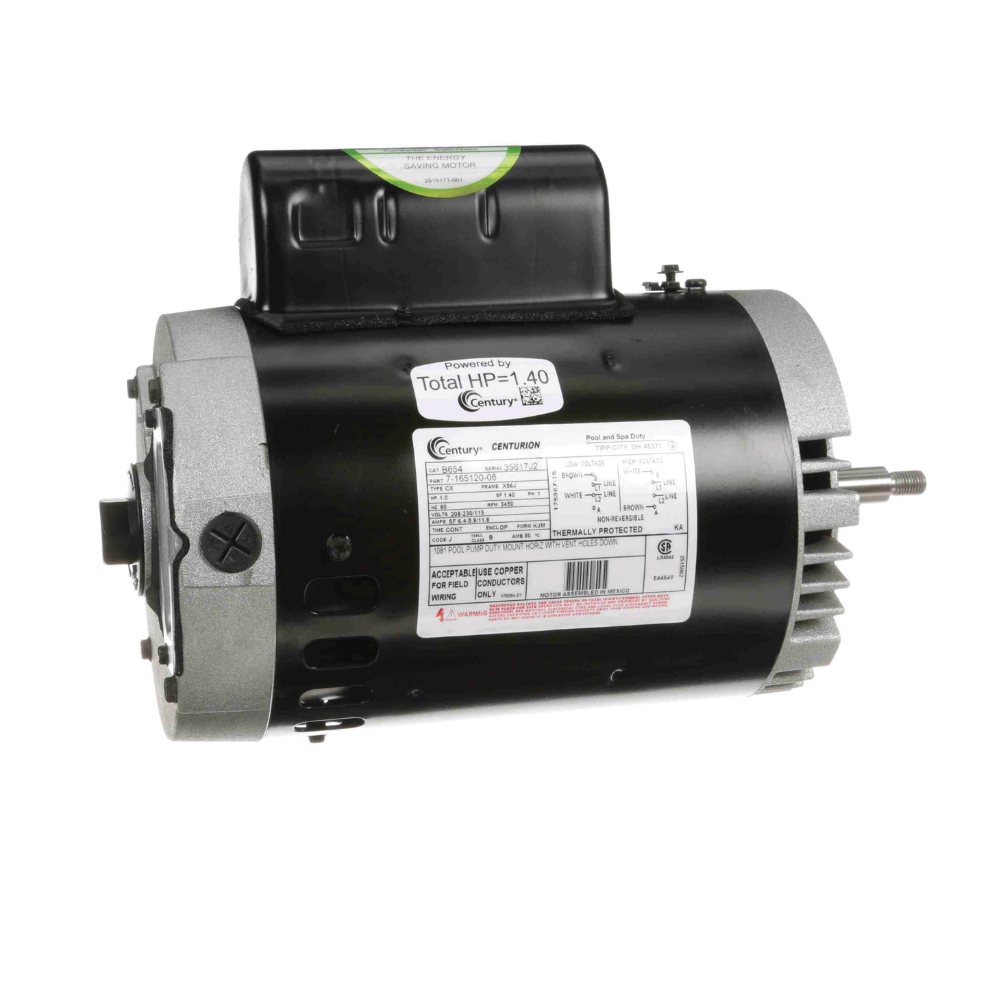 Century Pool Pump Motor 1HP 1 Phase 60Hz 208-230/115V X56J | B654