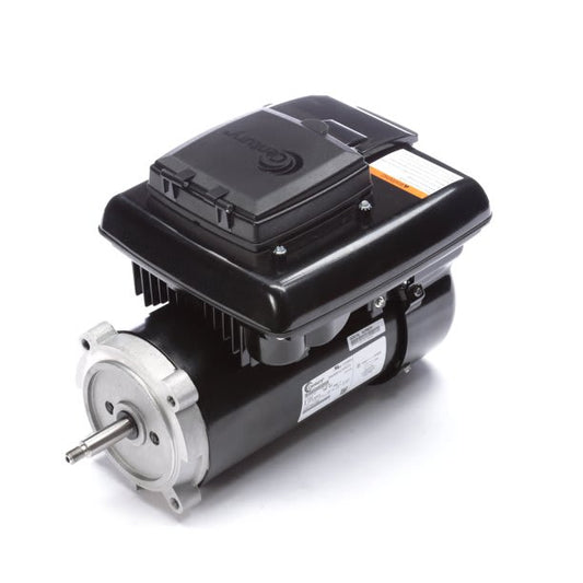 The Century Variable Speed Pool Pump Motor Round Flange 1.65HP 230V 56J Frame (ECM16CU) features a black rectangular casing with a metal cylindrical housing, connection ports, and a rotating shaft, offering premium motor efficiency and energy savings.