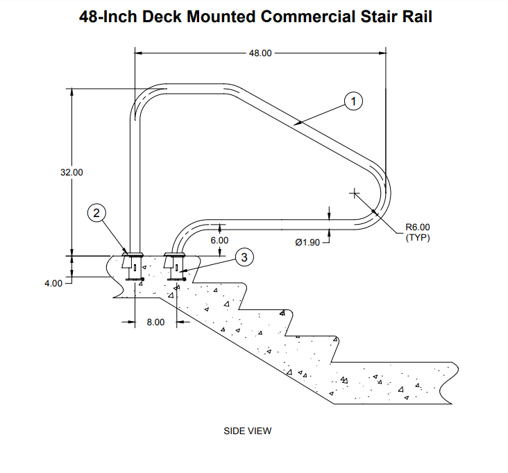 SR Smith 48" Deck Mounted Pool Handrail, Stainless Steel | DMS-101A