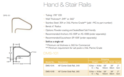 SR Smith 48" Deck Mounted Pool Handrail, Stainless Steel | DMS-101A