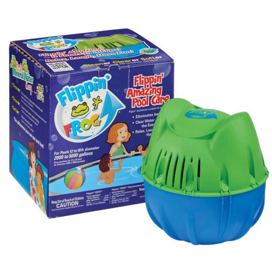 Discover the King Tech Frog Flippin' Frog Mineral Sanitizer (01-12-8406) by Frog, a dual-action pool care solution. This vibrant blue and green product offers innovative maintenance, ensuring crystal-clear water with ease.