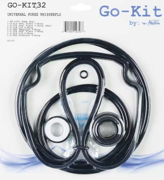 Introducing the Aladdin GO-KIT32 for Pentair Whisperflo/Intelliflo Pump, featuring O-rings, seals, and Magic Lube. Elegantly packaged and labeled, it's a valuable addition to your Pump & Valve Repair Kits for seamless maintenance.