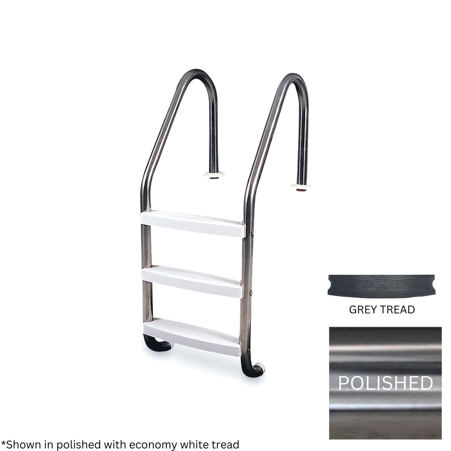 Global 3 Tread Classic Ladder Polished .049" with Gray Heavy Duty Tread | GPP-LD-C49-3ST-SS-G