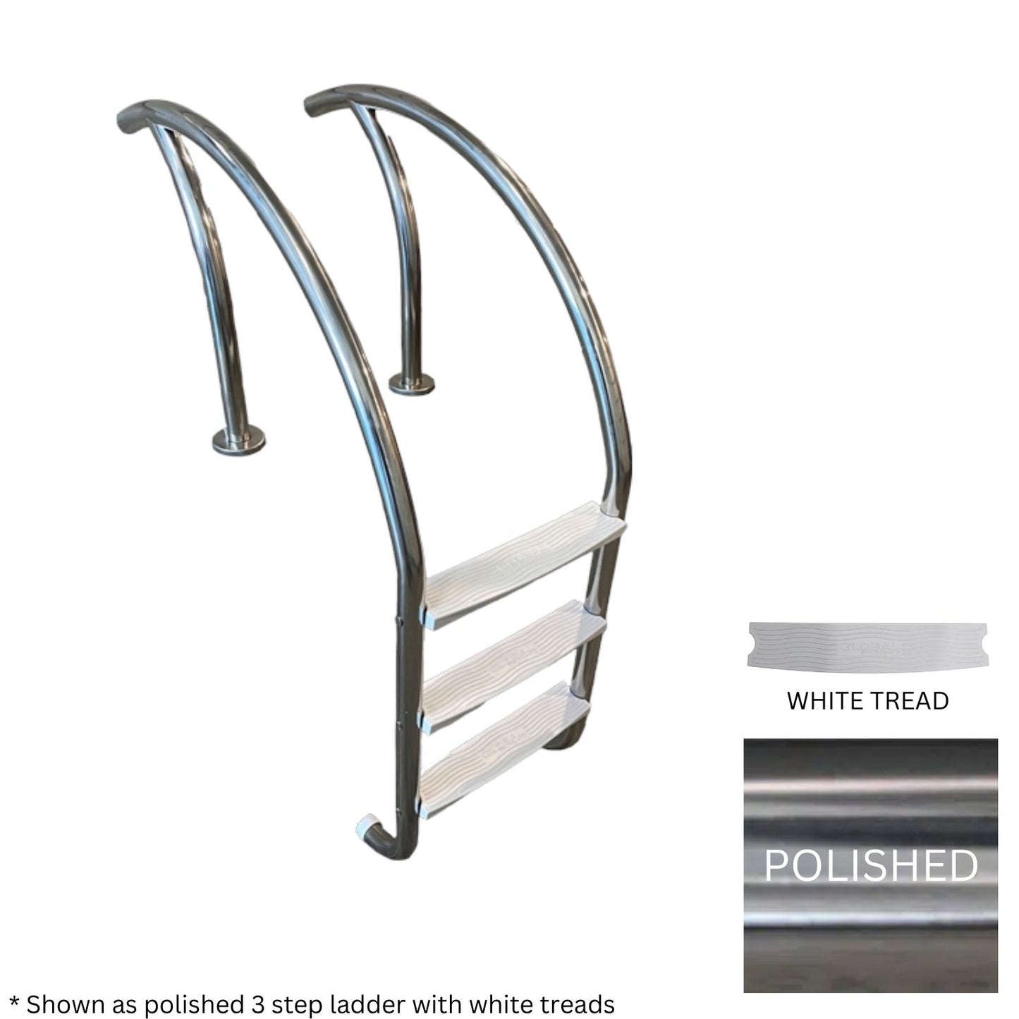 Modern 3 Step Ladder .065 Polished Whiteheavy Duty Treads | GPP-MLD-3ST-SS