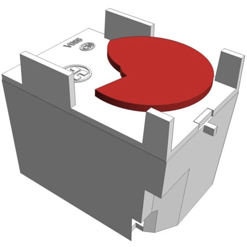 3D model of the Hayward Gear Box Assembly SS by HAYWARD, featuring a white electrical component with a red semicircular button on top.