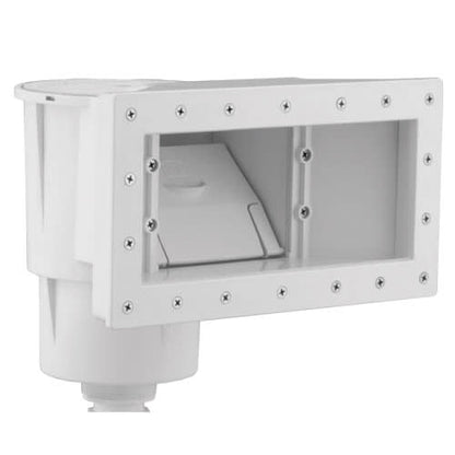 The Hayward A/G Widemouth Skimmer faceplate for vinyl pools (SP1091WM) includes multiple screws in a rectangular design, perfect for Dyna-Skim skimmers on above-ground pools.