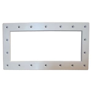 Hayward SP1091LX Widemouth Skimmer Faceplate | SPX1091F by HAYWARD: A rectangular white metal frame featuring evenly spaced holes around the edge.