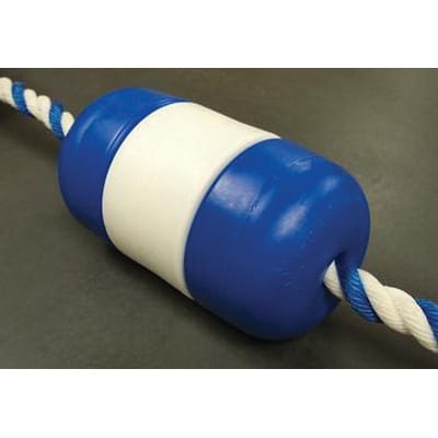 The American Granby Handi-Lock 5" x 9" Float for 3/4" Rope (IF5975) is a blue and white plastic float commonly used for lane dividers or floating safety lines in swimming pools.