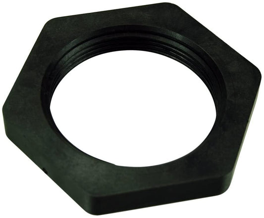 A Pentair 2" internal locknut, model 154412, featuring a black hexagonal plastic design with a threaded inner hole.