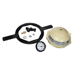 Pentair 6" V-Thread Closure Kit (Tan, 154697) includes a large gasket, pressure gauge, and hardware components.