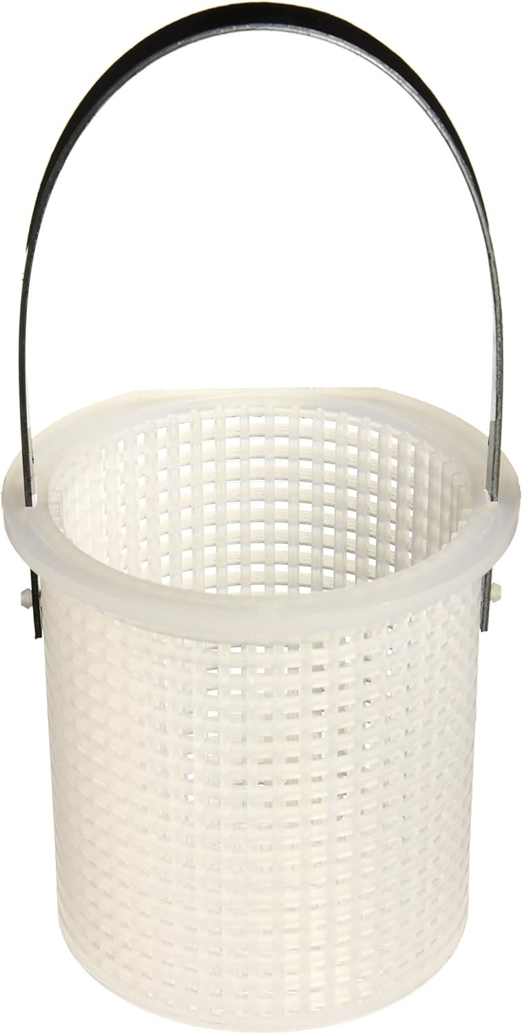 Pentair Dynamo Pump Strainer Basket | 354548: A white plastic mesh basket featuring a durable black metal handle.