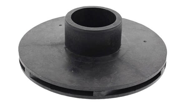 The Pentair Challenger Impeller .75A 1A | 355187 is a black circular plastic disc with a central cylindrical protrusion and edge slots.