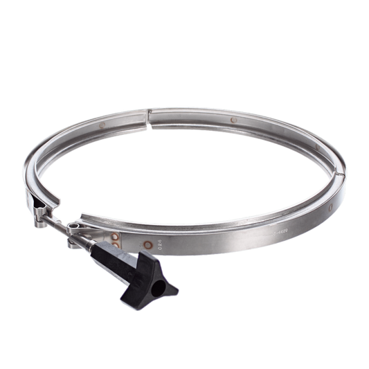 The product is a Pentair Challenger Clamp Band Assembly (355320), featuring a metal clamp with a black lever, displayed against a white background.