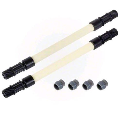 Two filter screens with black ends and beige bodies for Pentair IntellipH Size C Pump Tubes (522480), accompanied by eight small gray caps.