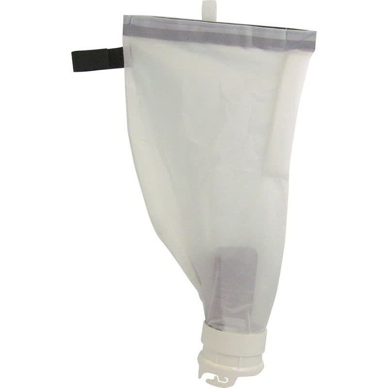 The Pentair Legend Fine Mesh Bag, White (EU16), features a translucent reservoir bag with a white cylindrical connector and black strap, perfect for your Kreepy Krauly pool cleaner.