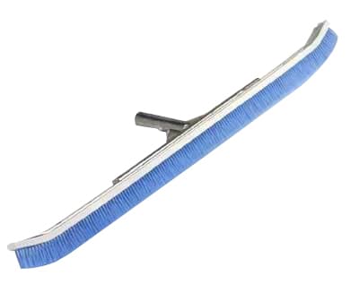 A Pentair #905 24" curved brush in blue and silver features a plastic handle attachment.