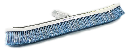 A side view of the Pentair #907 Brush, featuring an 18-inch wide design with blue SS/Nylon bristles and a metal handle attachment.