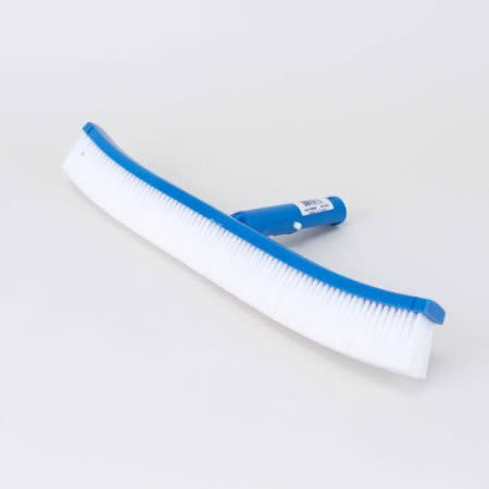 The Pentair #912, R111366 18" all plastic pool brush with blue and white bristles is displayed against a plain white background.