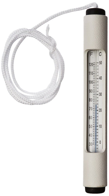 The Pentair #127 Rainbow Economy Thermometer | R141036, featuring a white rope, is essential for pool heating systems and provides precise temperature readings in both Fahrenheit and Celsius.