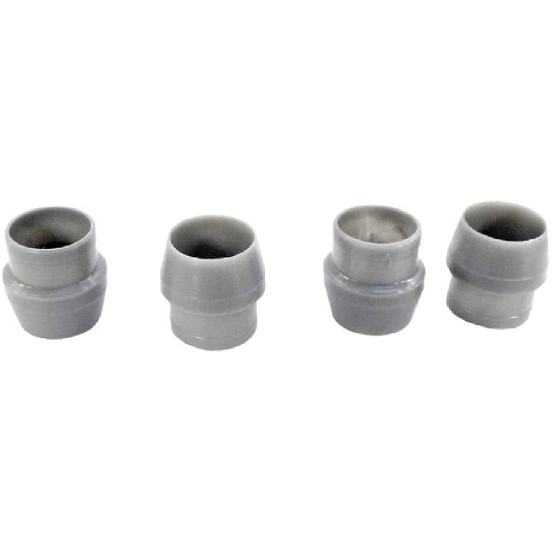 Four gray plastic pipe connectors are aligned side by side against a white background, reminiscent of components used in advanced Pentair IntellipH Size C Pump Tubes or similar systems.