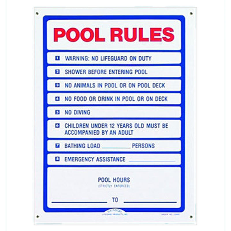 Pentair Sign Pool Rules 18X24 Two Color | R230400
