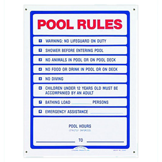 Pentair Sign Pool Rules 18X24 Two Color | R230400