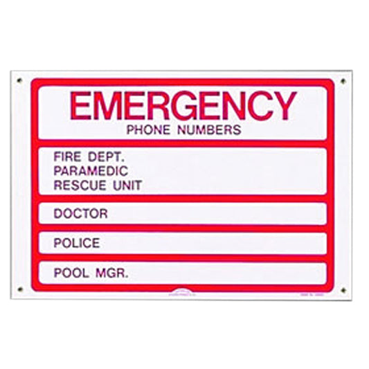 Pentair Emergency Phone Number 911 Pool/Spa Sign | R231700