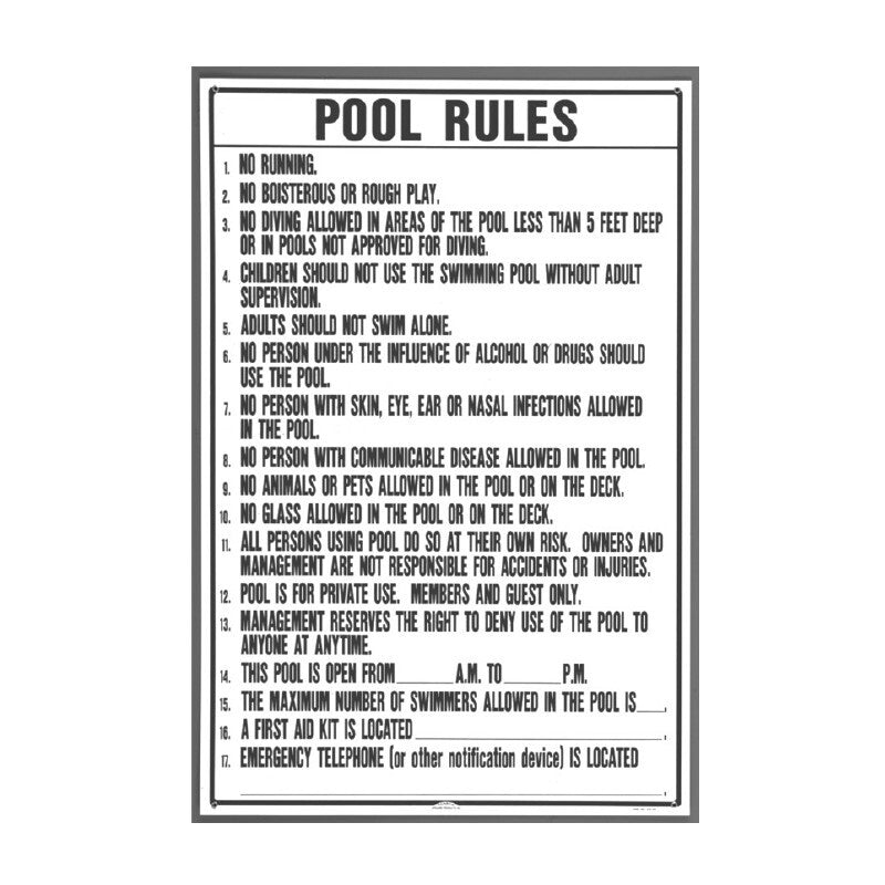 Pentair North Carolina Pool Rules Pool Sign, 24" x 36" | R234100