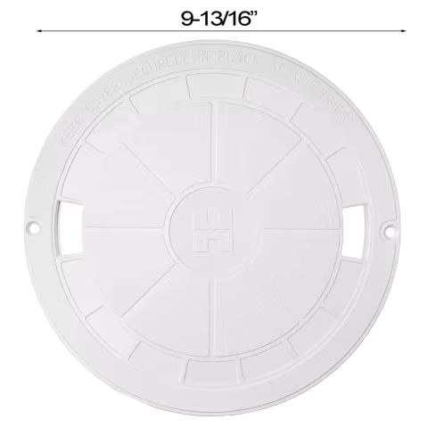 The HAYWARD Hayward Round Skimmers Lid (SPX1070C) is a white plastic cover with two edge holes, raised text, and a 9-13/16" diameter.