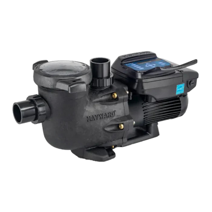 A HAYWARD PUMP-TRISTAR VS (W3SP3206VSP) pool pump with 2.7 THP motor, black body, clear lid, digital control panel on top, and black inlet/outlet pipes is shown against a plain white background.