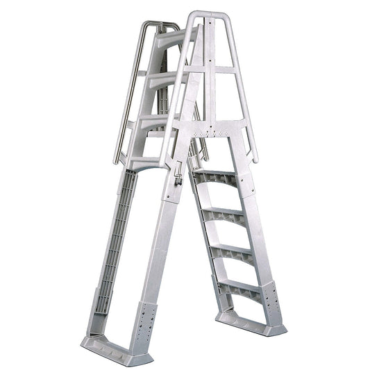 Vinyl Works A-Frame 4 Tread A/G Pool Ladder w/ Slide Lock Barrier, White | SLA-W