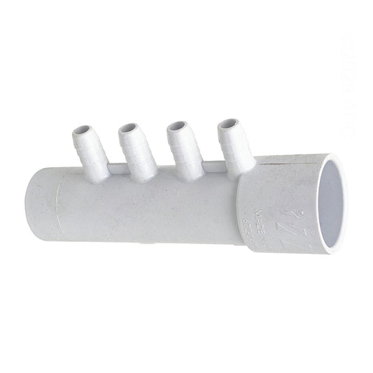 MANIFOLD 1" SPIGOT X 1" SKT x FOUR 3/8" RIBBED BARB PORTS