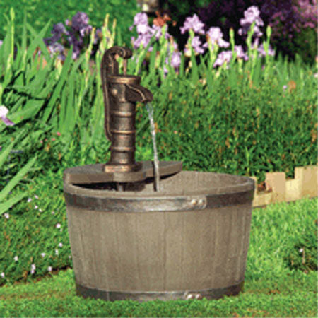 WHISKEY BARREL FOUNTAIN WEATHERED WOOD FINISH