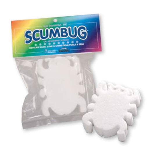 A Pool Goods SCUMBUG PACK OF 2 features two white, bug-shaped sponges for pools—one inside the packaging, another in front—both shown with Pool Goods branding.